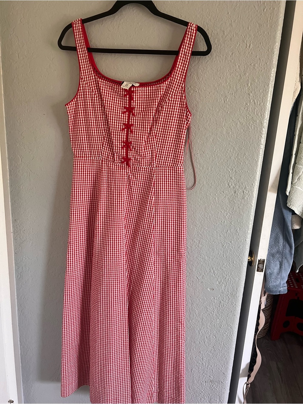 Rachel Zoe Red Gingham Tie-Front Midi Dress